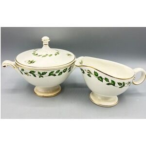 Vtg Hall Cameo Rose Covered Sugar Bowl Creamer Set Floral Gold Trim